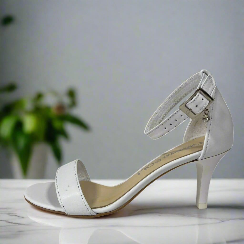 White leather kitten heel wedding pumps