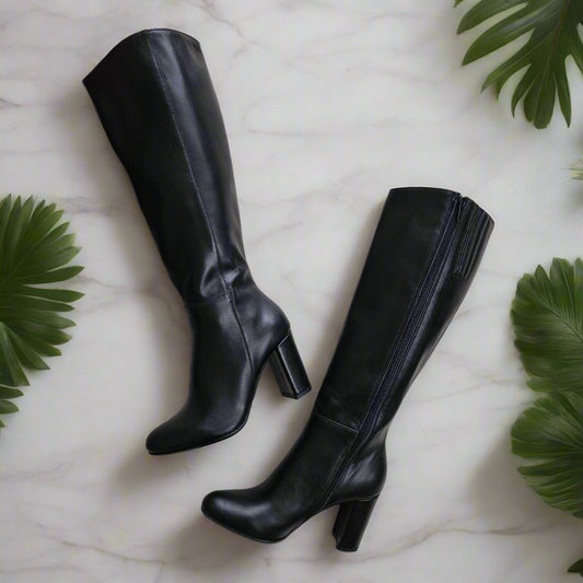 Small size knee high black boots