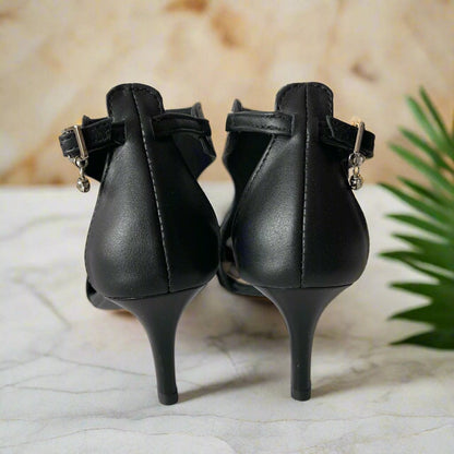 Kitten heel black leather sandals