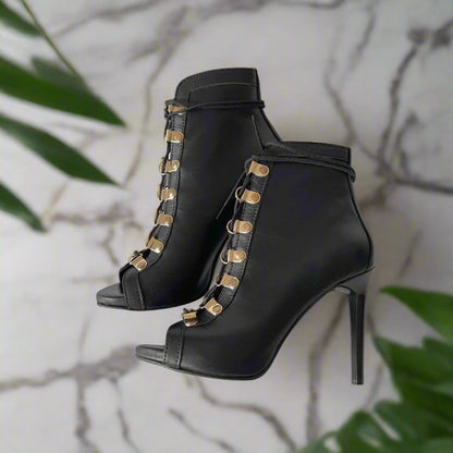 Black leather gladiator style ankle boots