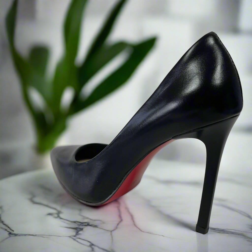 Petite red sole black leather high heels