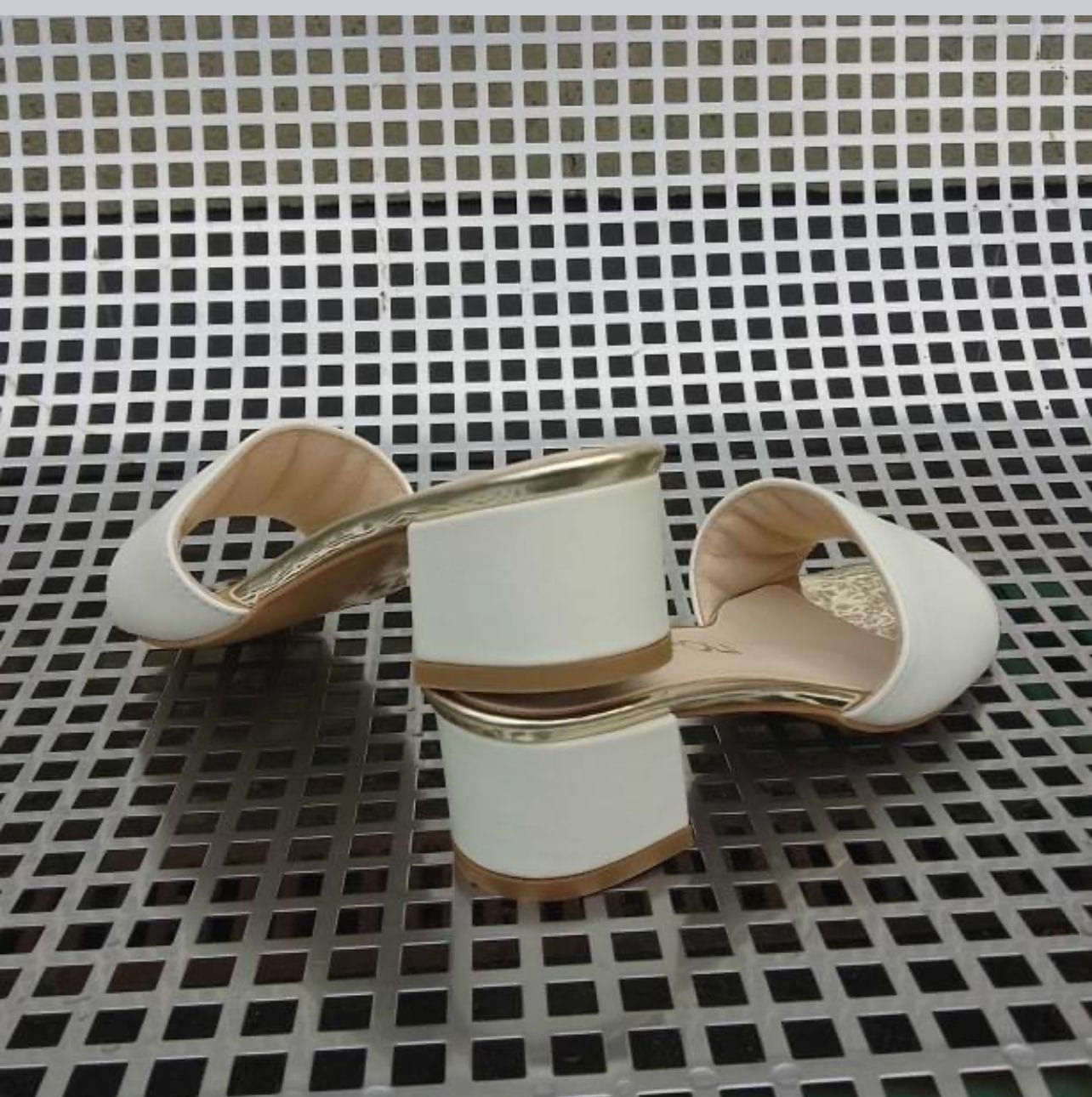 Cream and gold leather detailed ladies slider sandals