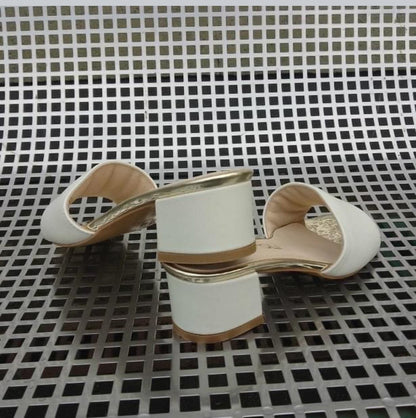 Gold and cream leather ladies sliders 