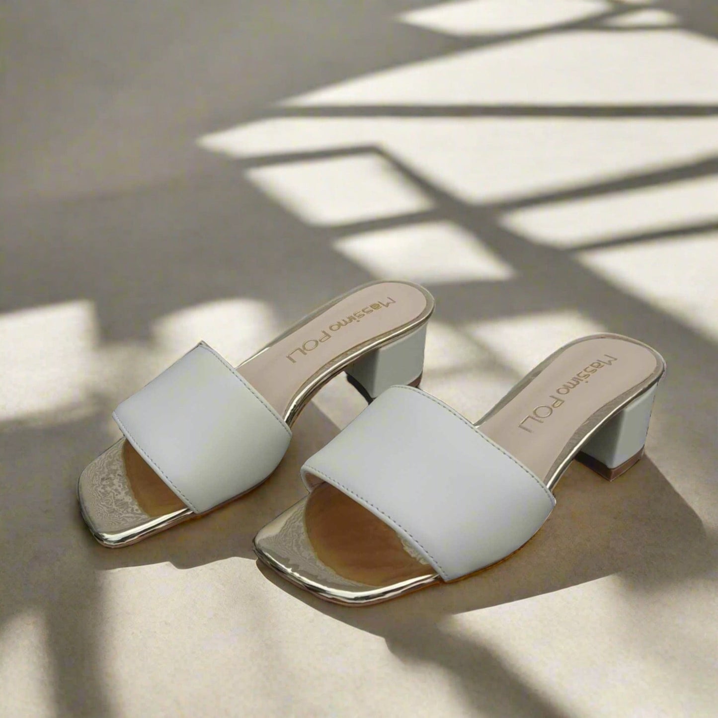 Gold and cream leather ladies sliders 