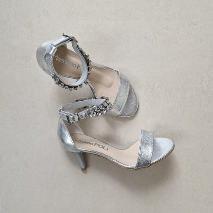 Silver leather petite wedding heels