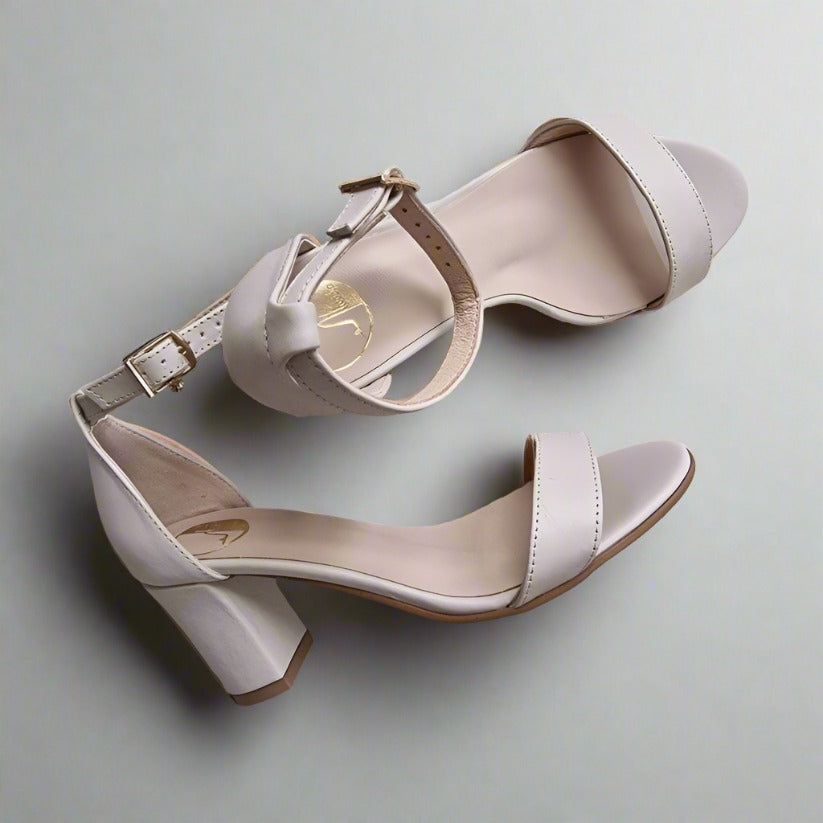 Ankle strap small size ladies heels in nude leather