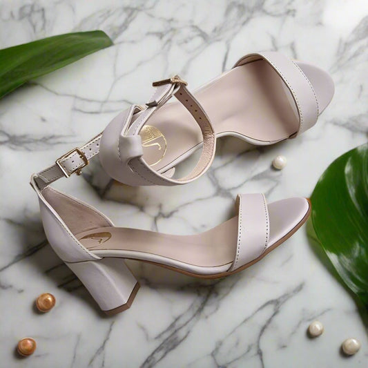 Ankle strap small size ladies heels in nude leather