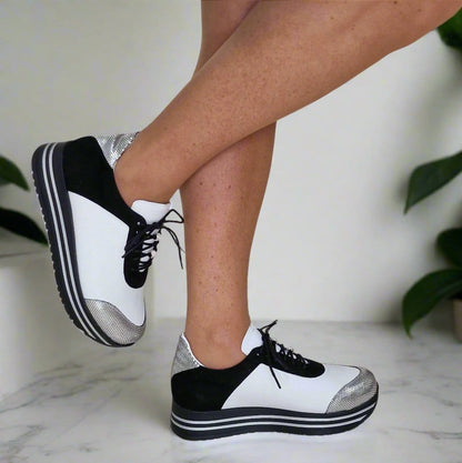 Petite sneaker shoes in white and black leather