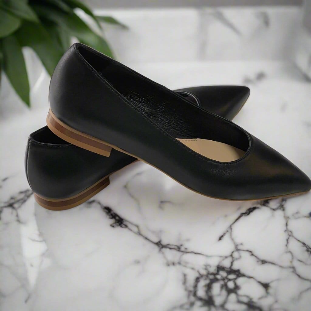 Pointed toe ballerinas in black leather