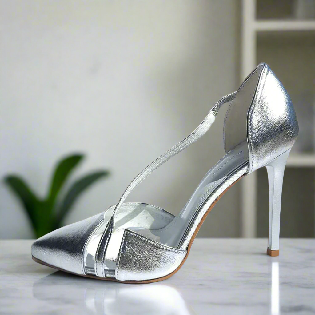 Silver leather court heels