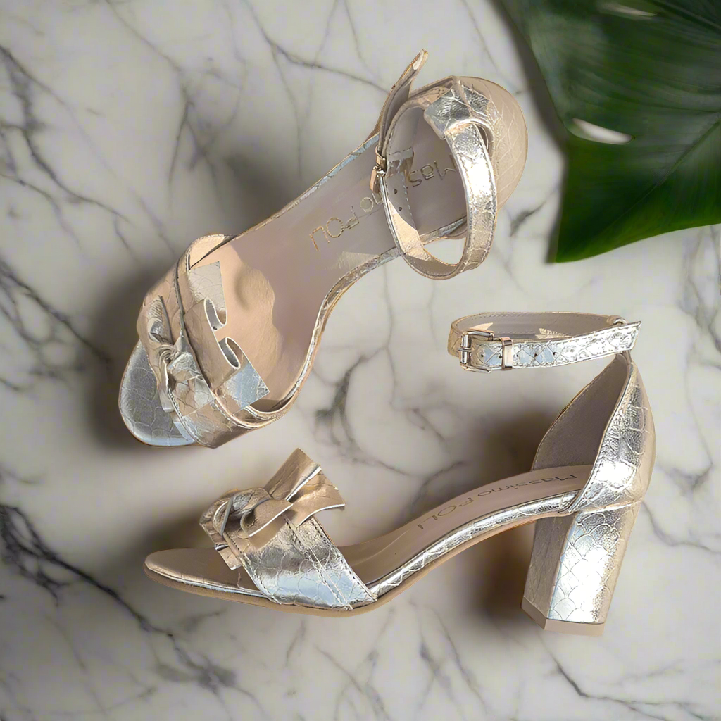 Petite size gold leather block heel sandals