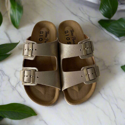 Petite gold leather sandals in gold 