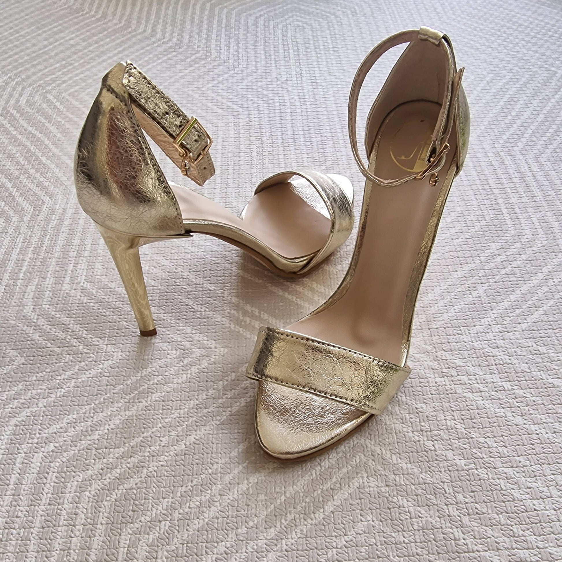Gold leather ankle strap wedding sandals