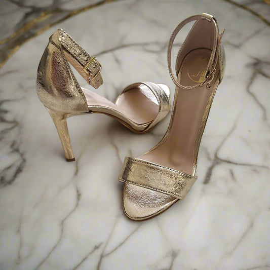 Gold leather ankle strap wedding sandals