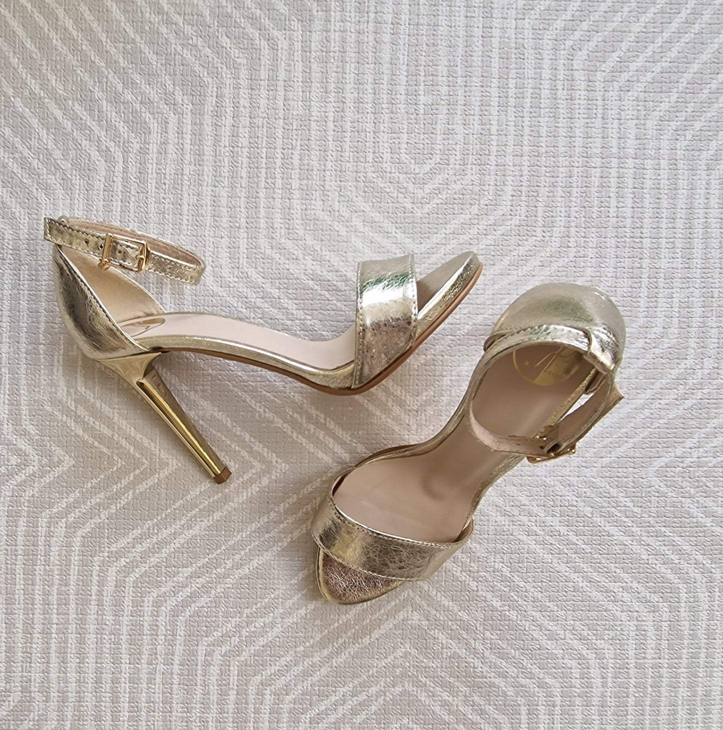 Gold leather ankle strap wedding sandals