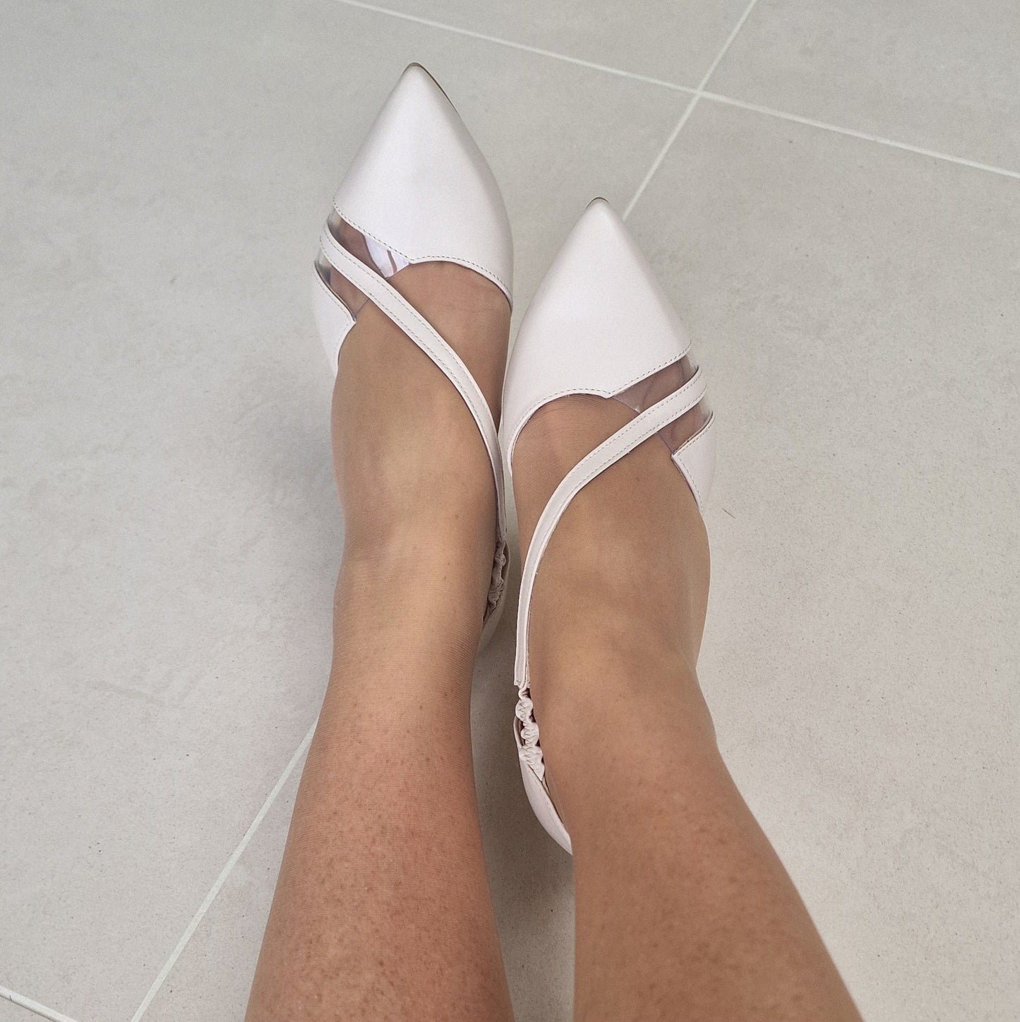 Nude leather court heels with pointed toe