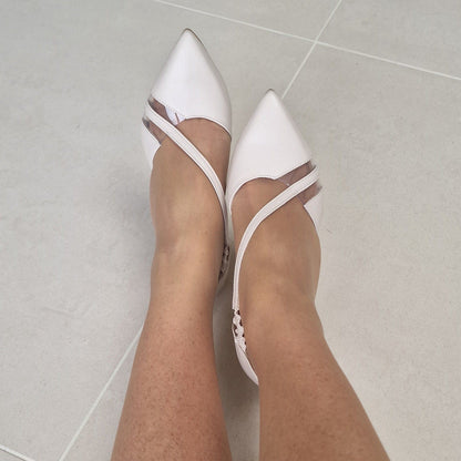 Nude leather court heels with pointed toe