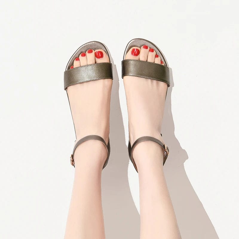 Petite size flat sandals in metallic gold leather