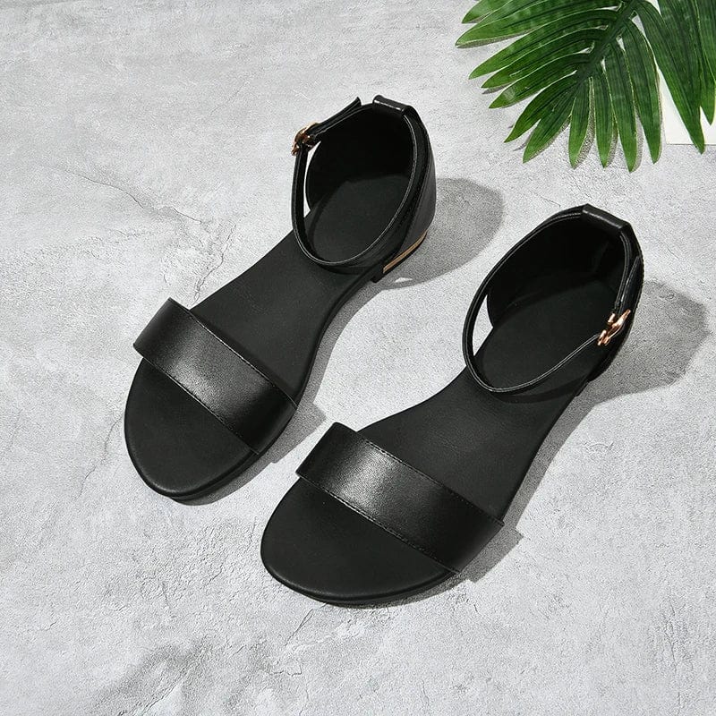 Black leather ankle strap sandals 