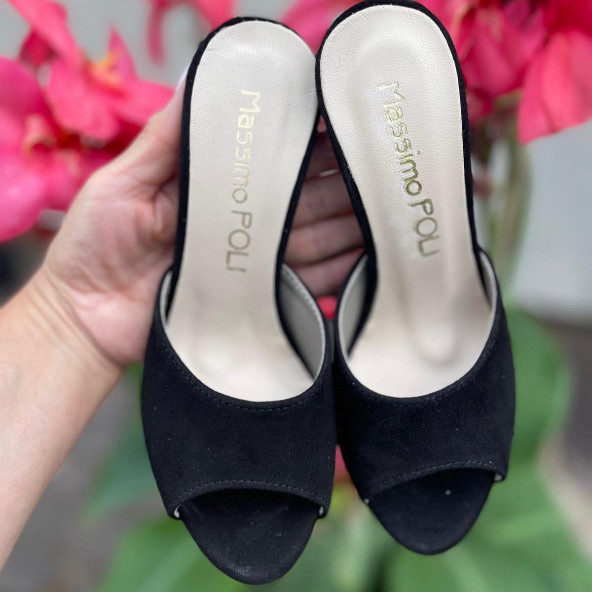 Black suede petite high heel mules