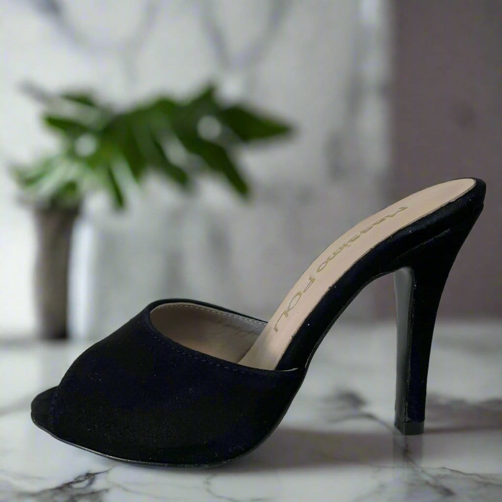 Petite high heel sandals in black suede