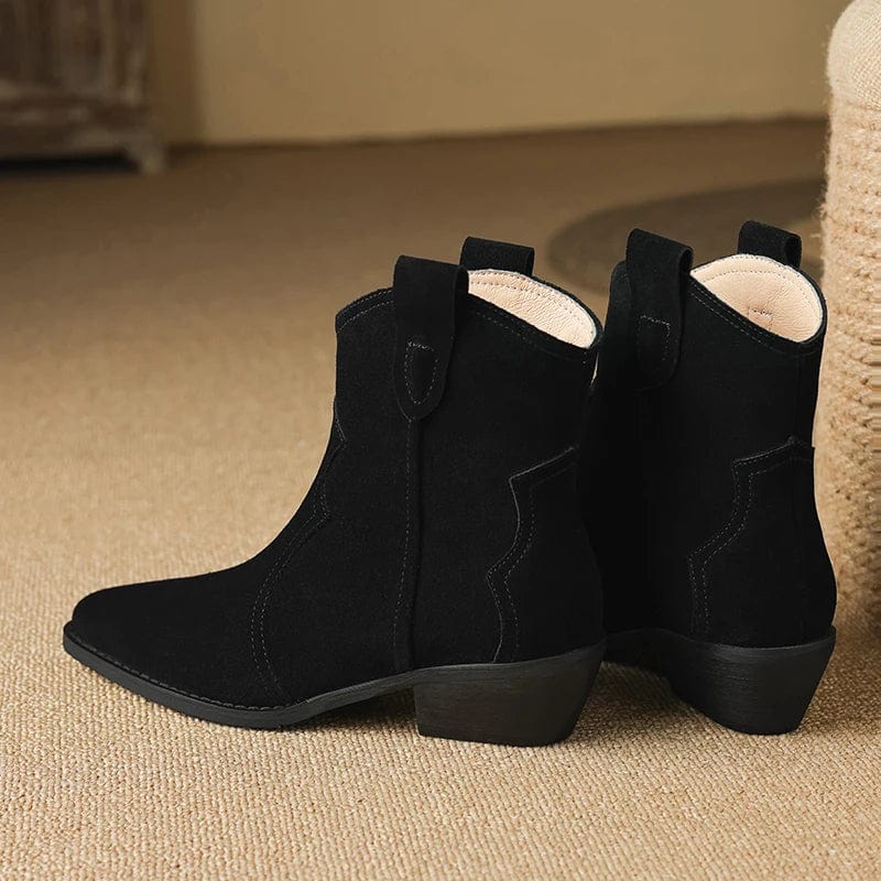 Black suede leather cowboy boots