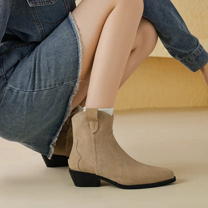 Petite cowboy ankle boots in beige suede