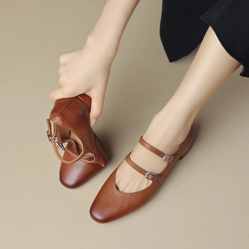 Petite Mary Jane shoes in brown leather