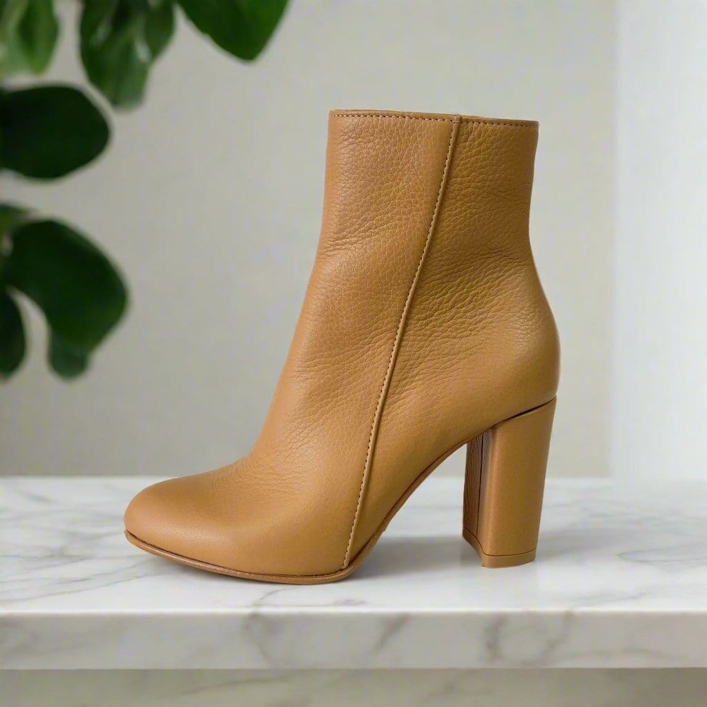 Petite size tan leather ankle boots