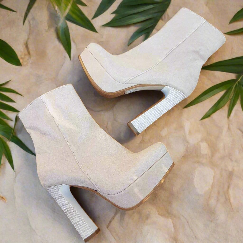 Beige suede leather platform ankle boots