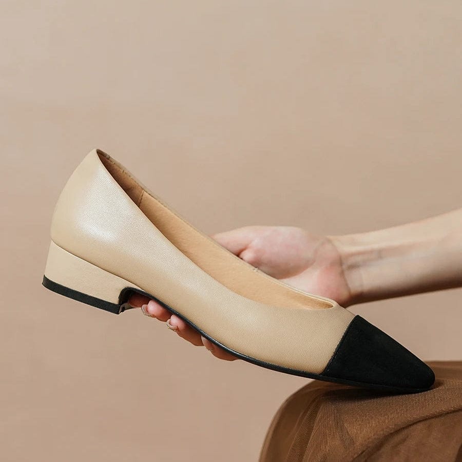 Brown and black kitten heel ballerina pumps