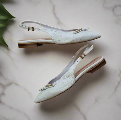 White slingback ballerina shoes in petite size