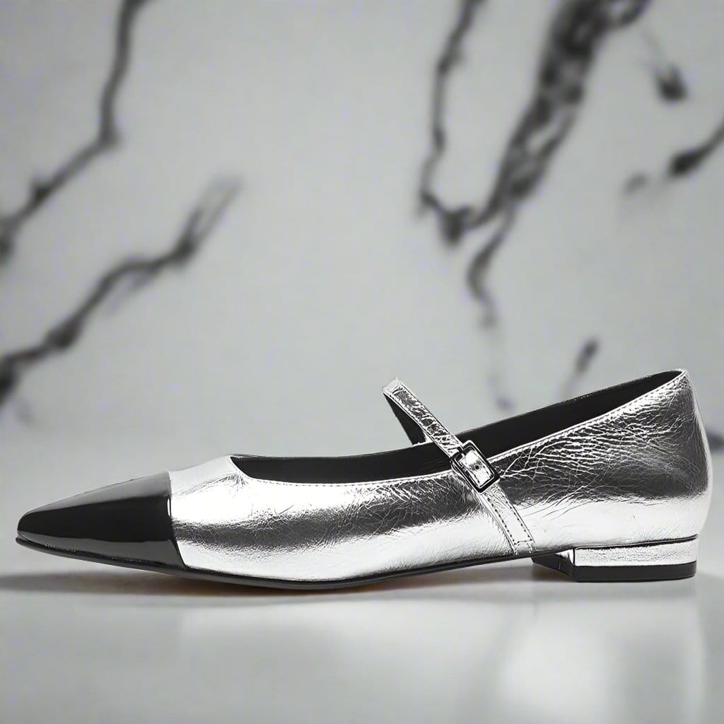 Silver leather Mary Jane shoes