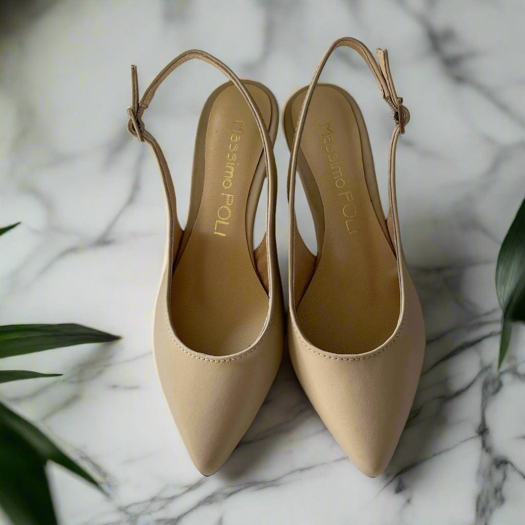 Nude leather petite slingback heels in nude leather 