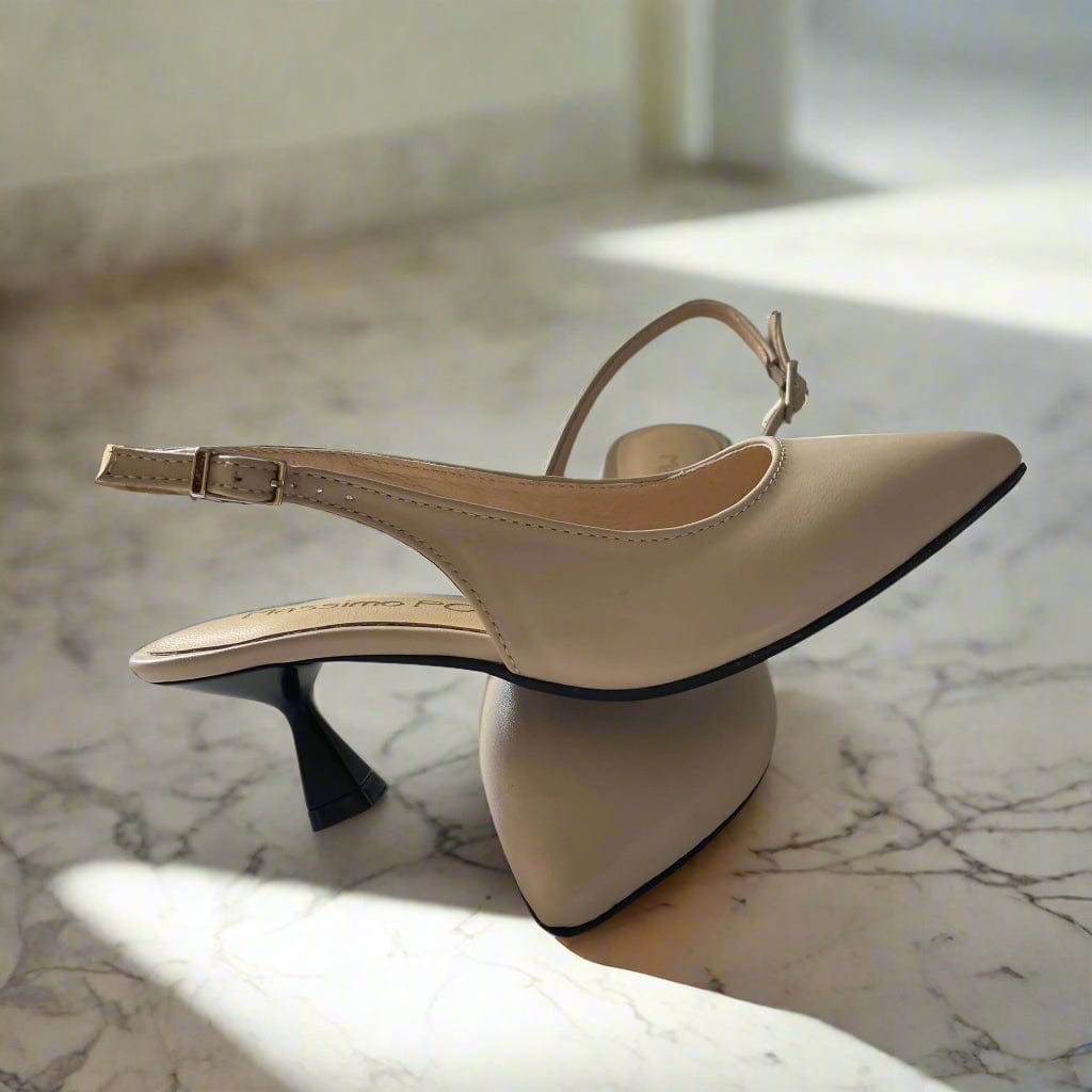 Pointed toe slingback heels in nude