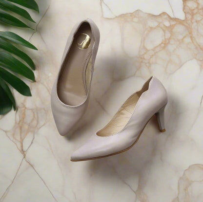 Beige leather petite court heels