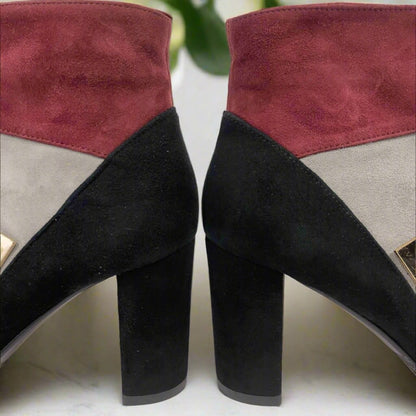 Petite multi colour suede ankle boots set on a block heel