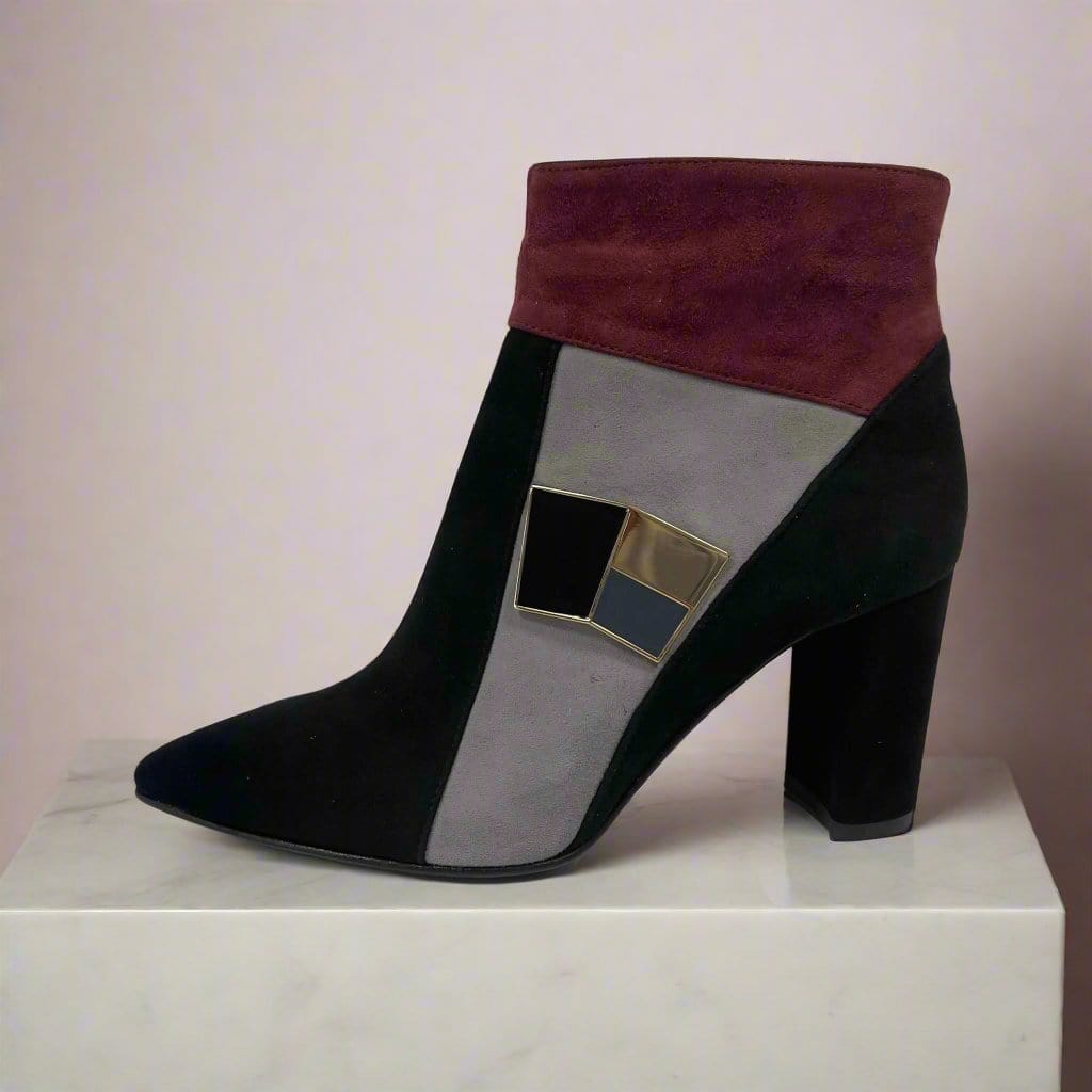 Multi colour block heel ankle boots