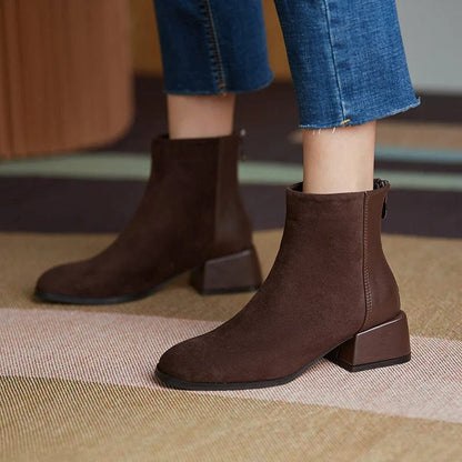 Woman wearing brown leather boots