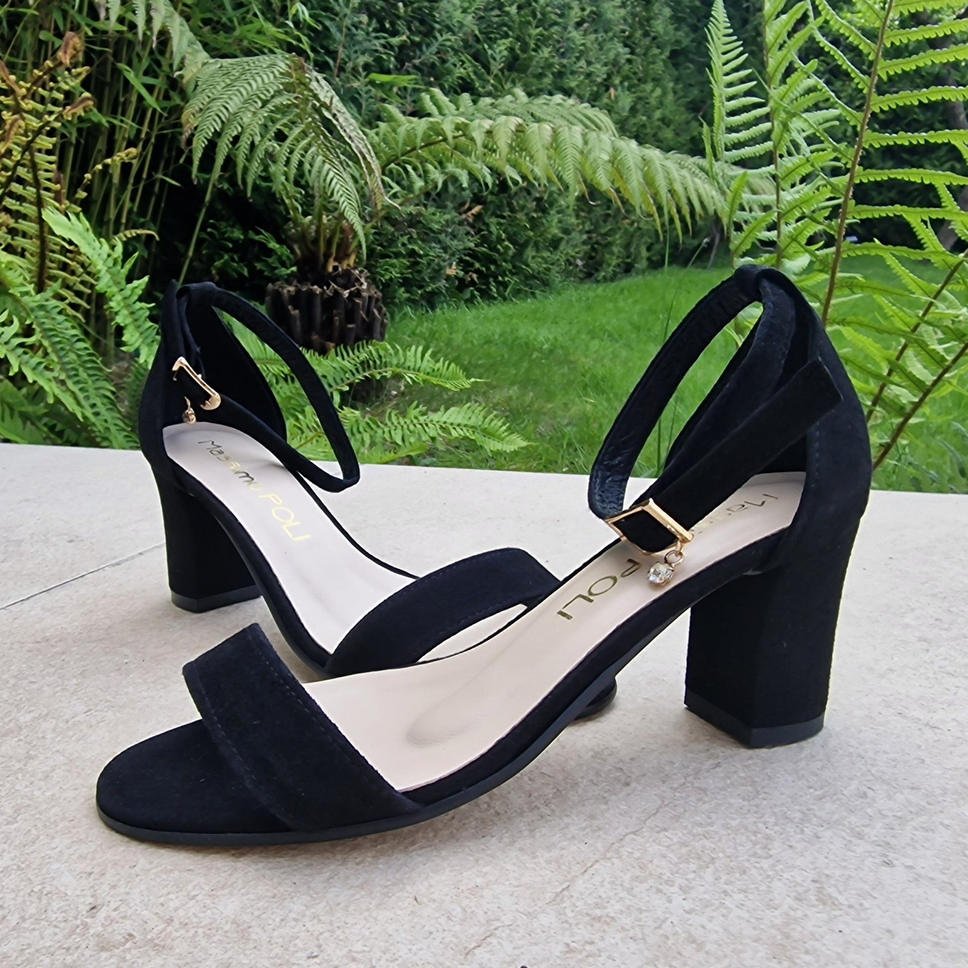 Black suede leather petite ladies sandals