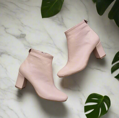 Petite ankle boots set on a block heel in nude leather