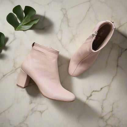 petite round toe ankle boots in nude leather