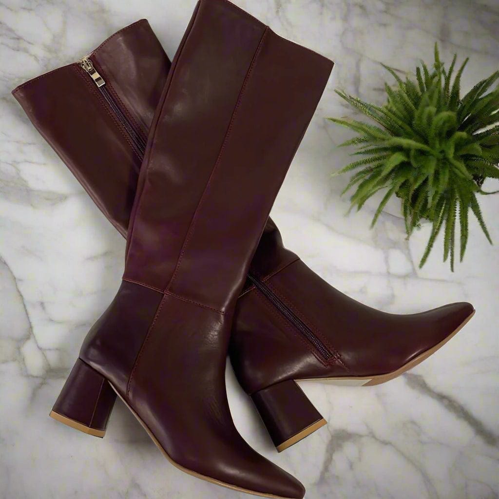 Burgundy knee high boots in petite size