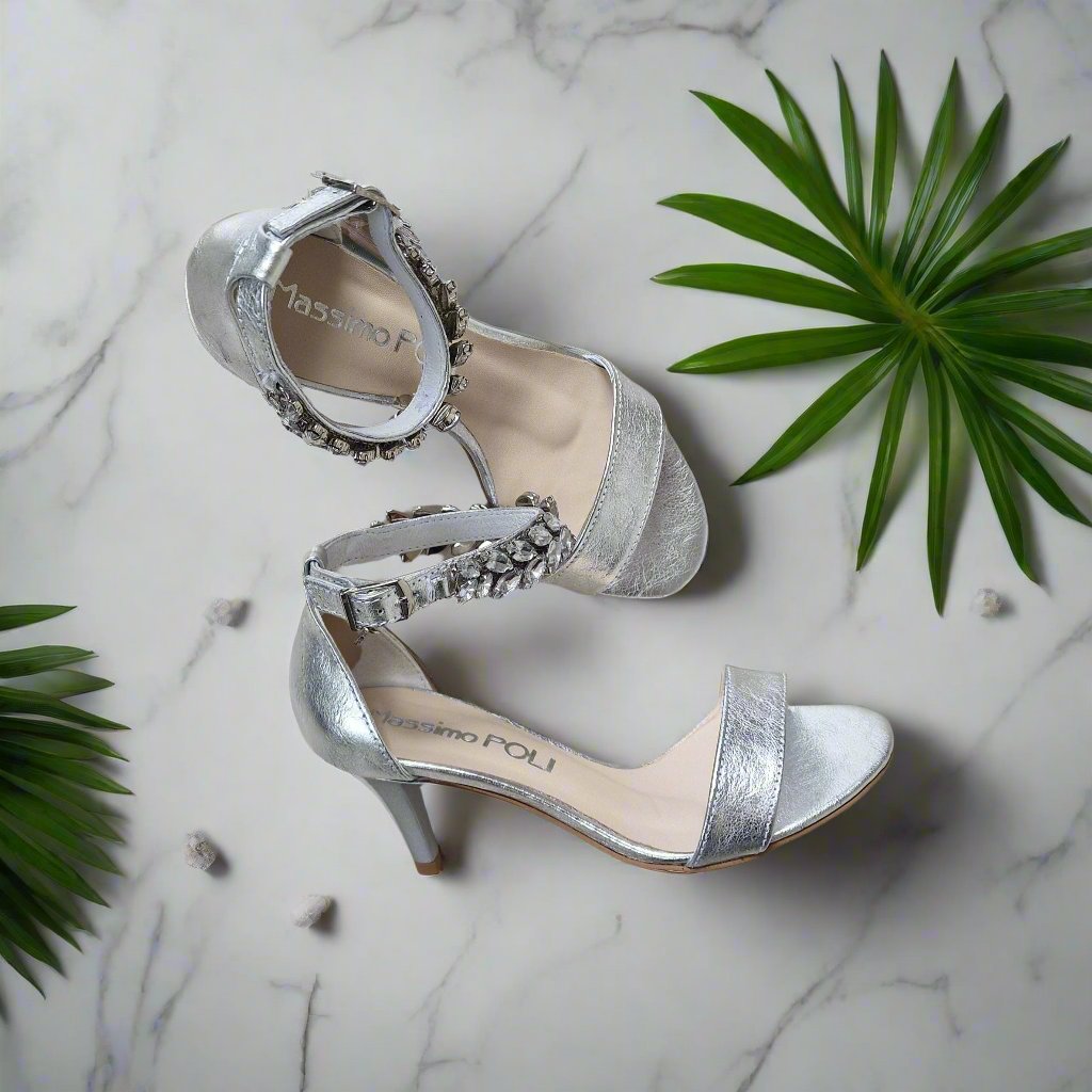 Silver leather petite wedding heels