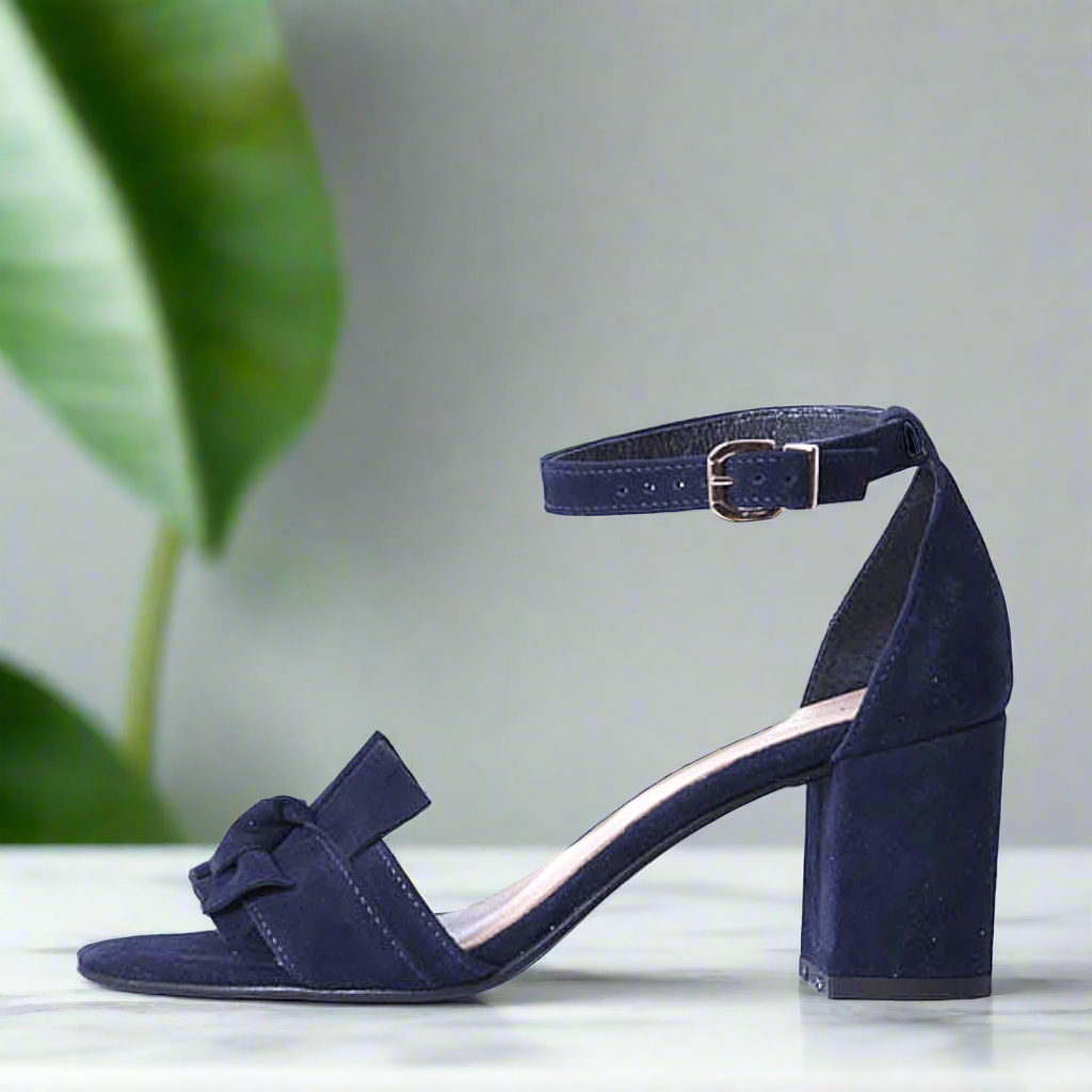 Petite size ankle strap sandals in navy suede