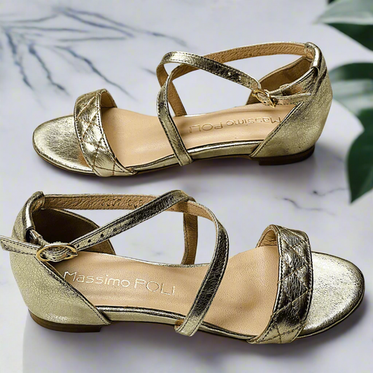 Ladies gold leather strap sandals