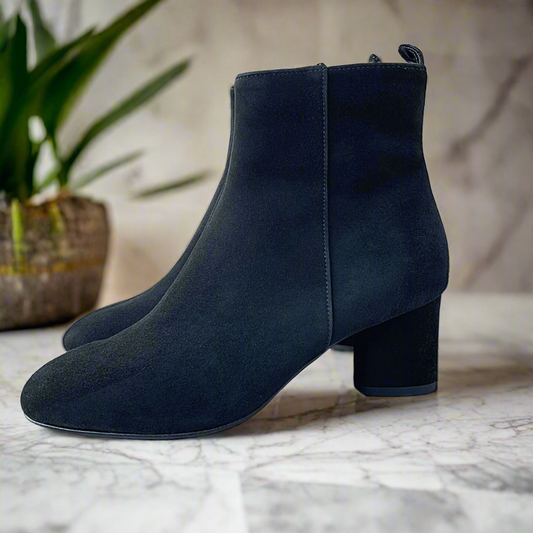 Block heel ankle boots in black suede