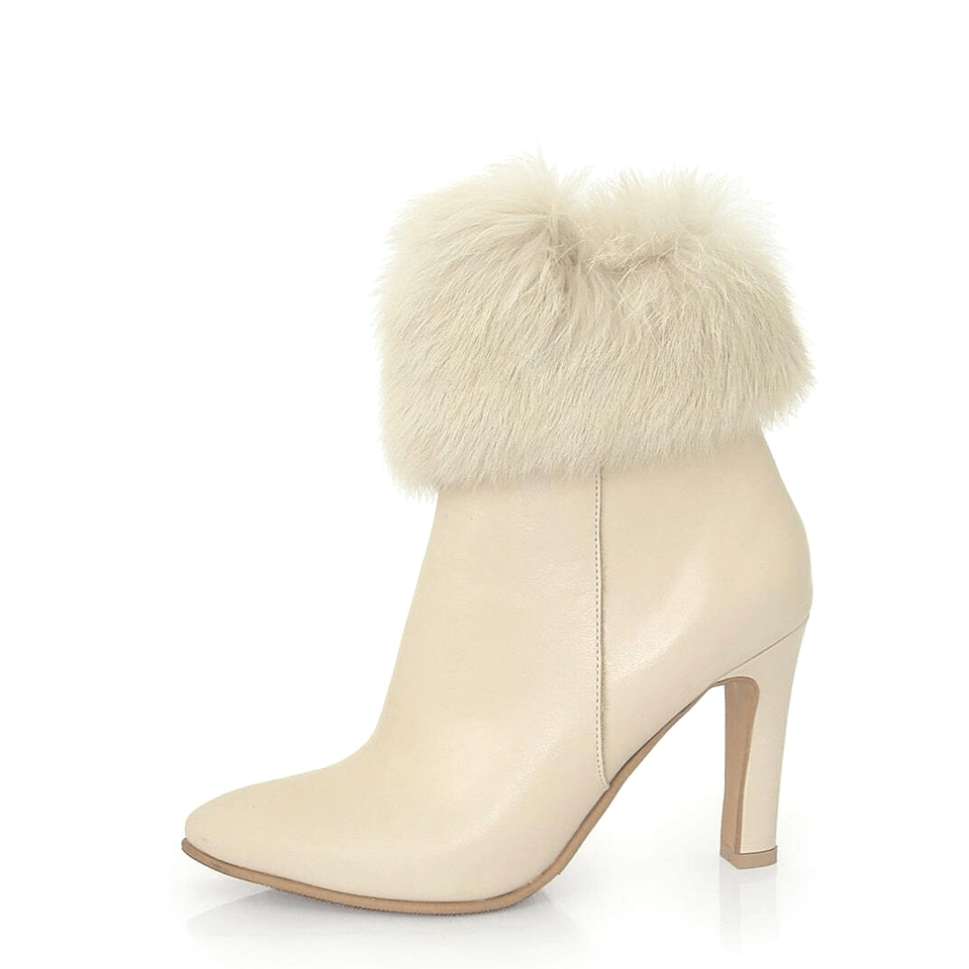 Women'S White Fur & Rhinestone Decor Round Toe Winter Wedge Heel Boots,  White Leather Warmer Snow Boots | SHEIN ASIA